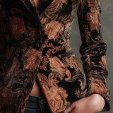 Bertille | Blazer Tailleur Imprimé Fleuri Noir et Bronze