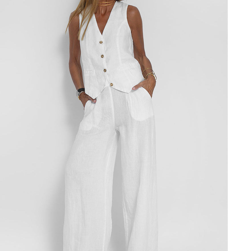 Rose | Ensemble de gilet boutonné et pantalon ample