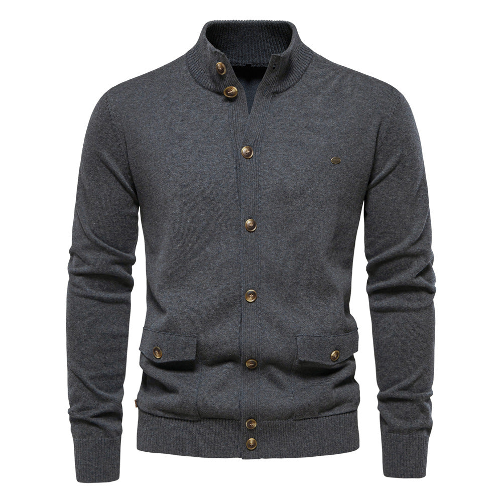 Cardigan homme col montant boutonné