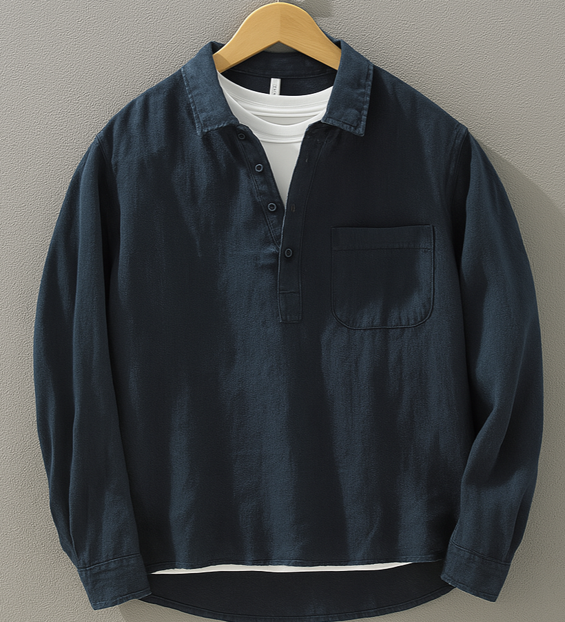 Chemise homme à col ouvert et poche poitrine