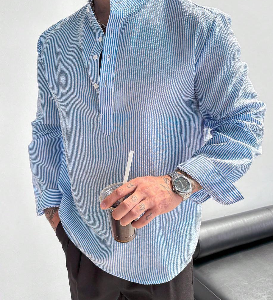 Chemise homme col mao à rayures