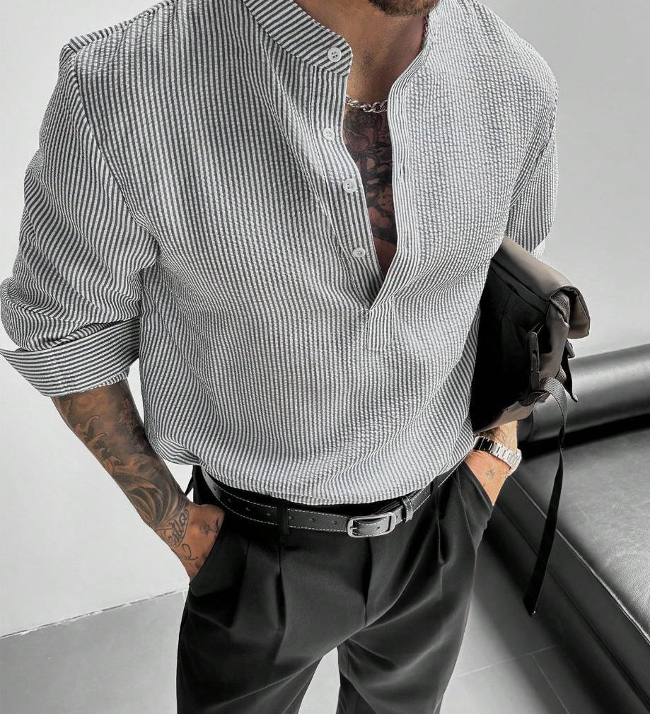 Chemise homme col mao à rayures