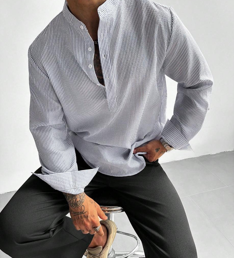 Chemise homme col mao à rayures