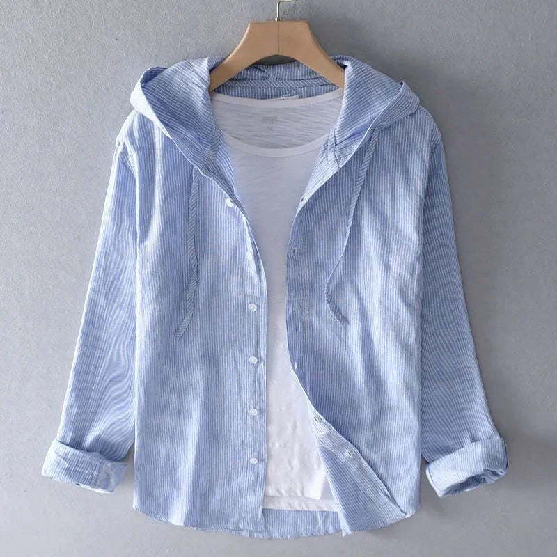 Chemise homme rayée à capuche