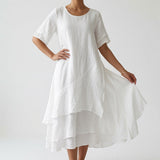 Linette™ — Robe midi col rond ourlet étagé ample