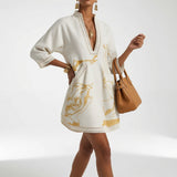 Aline™ — Robe tunique à encolure dentelle et imprimé doré