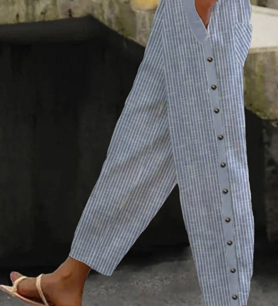 Clara | Pantalon Rayé avec Boutons