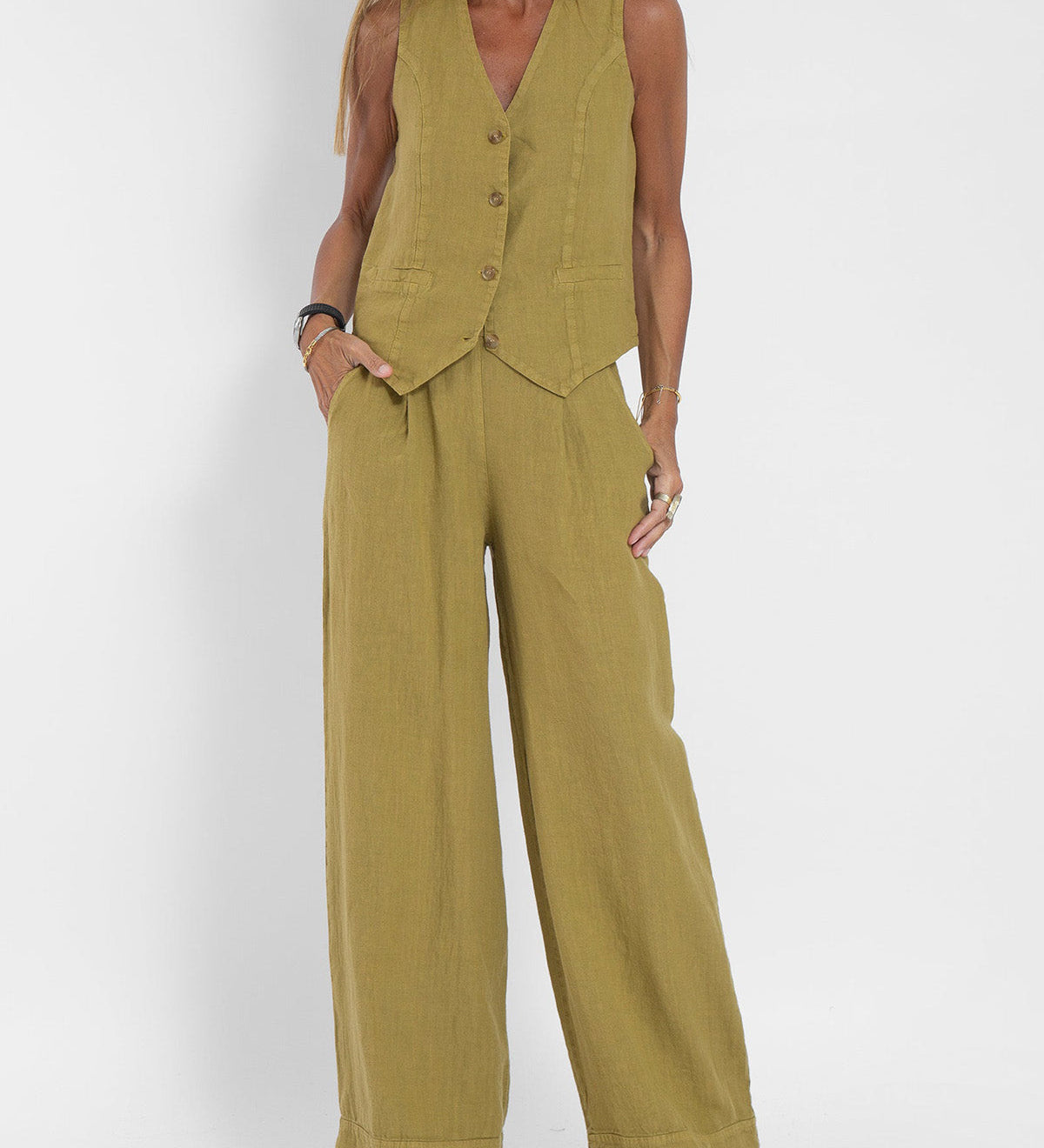 Rose | Ensemble de gilet boutonné et pantalon ample