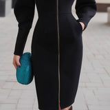 Béatrice™ — Robe midi noire structurée élégante