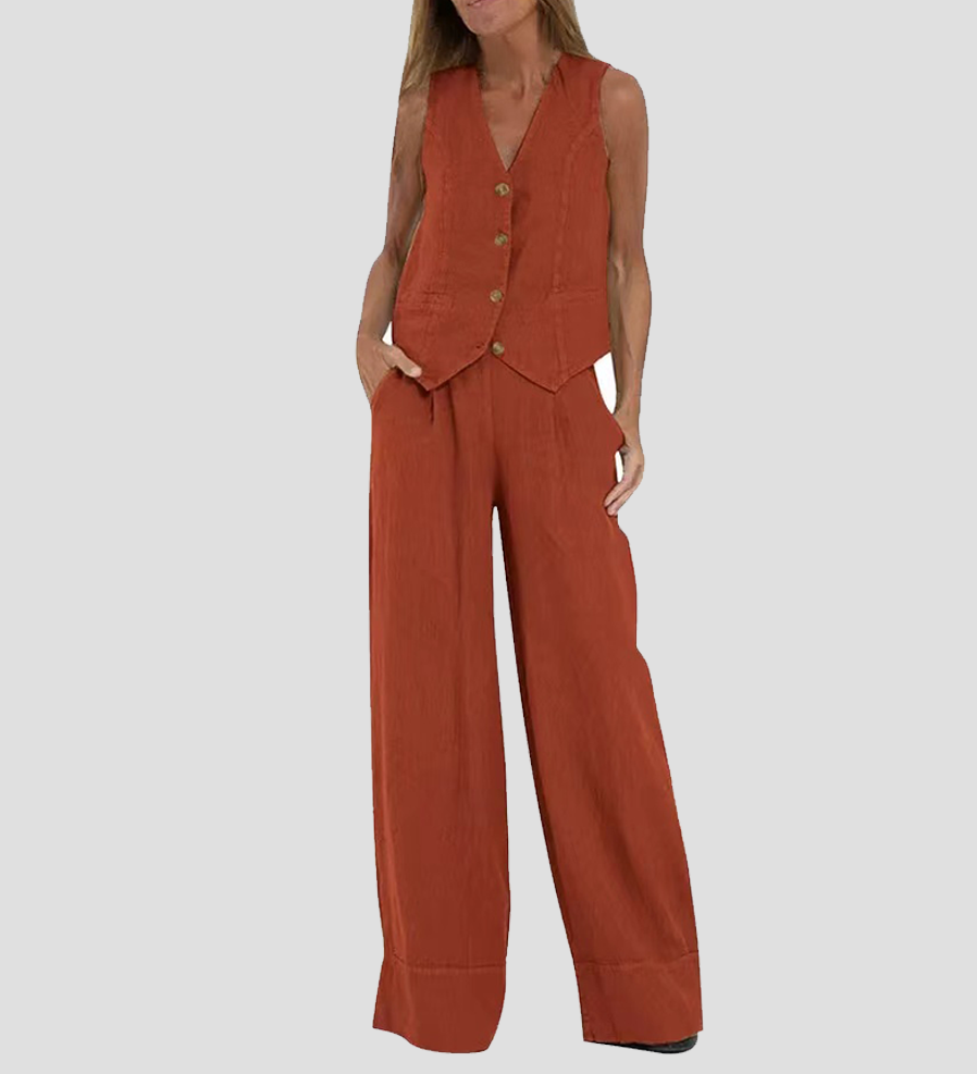Rose | Ensemble de gilet boutonné et pantalon ample