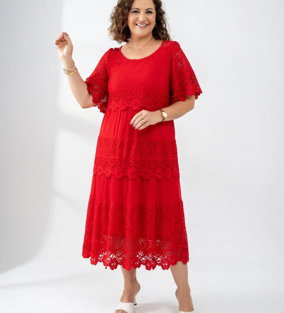 Clarisse™ — Robe midi élégante à dentelle délicate