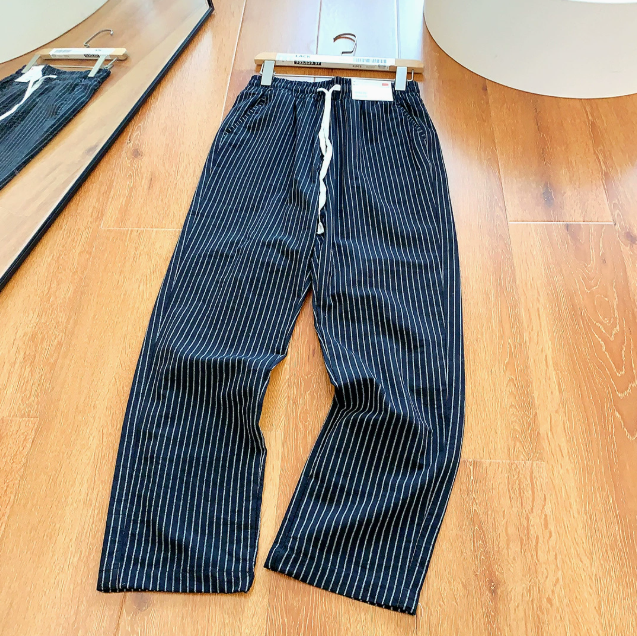 Pantalon homme rayé ample