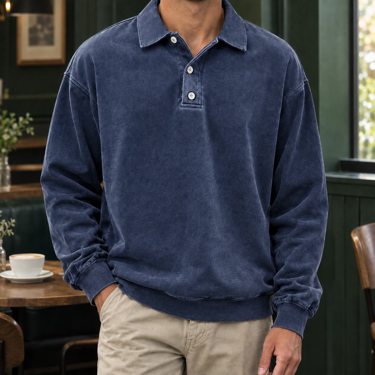 Polo homme manches longues boutonné
