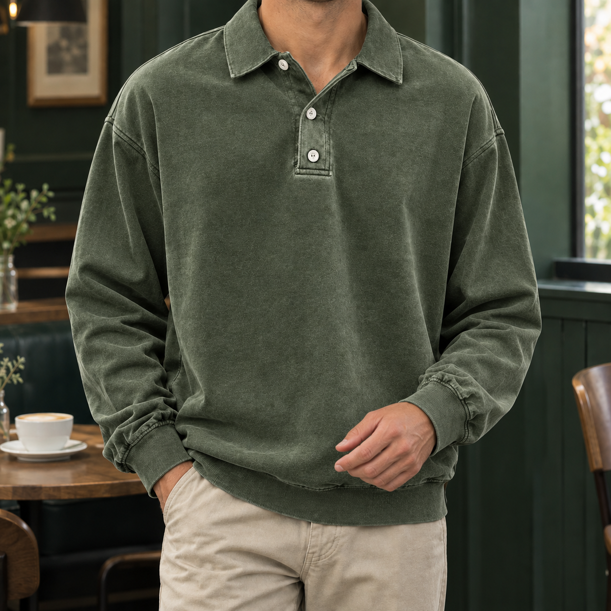 Polo homme manches longues boutonné
