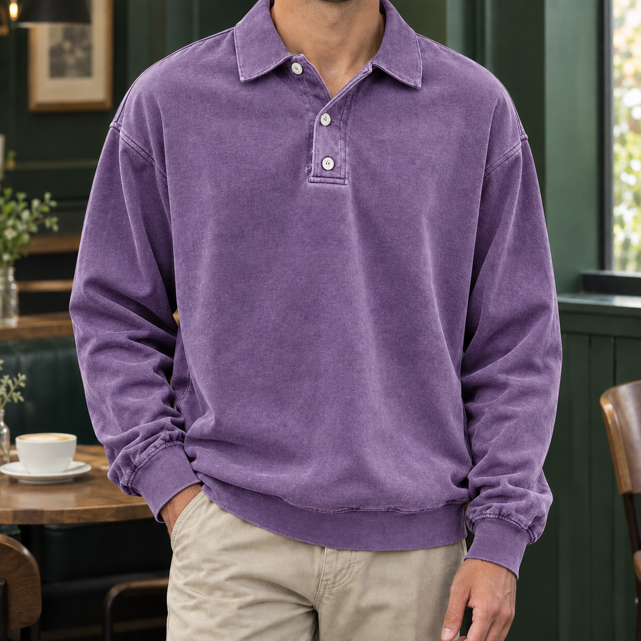 Polo homme manches longues boutonné