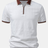 Polo homme texturé à col zippé contrasté