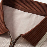 Polo homme texturé à col zippé contrasté