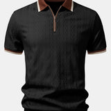 Polo homme texturé à col zippé contrasté
