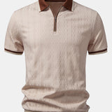 Polo homme texturé à col zippé contrasté