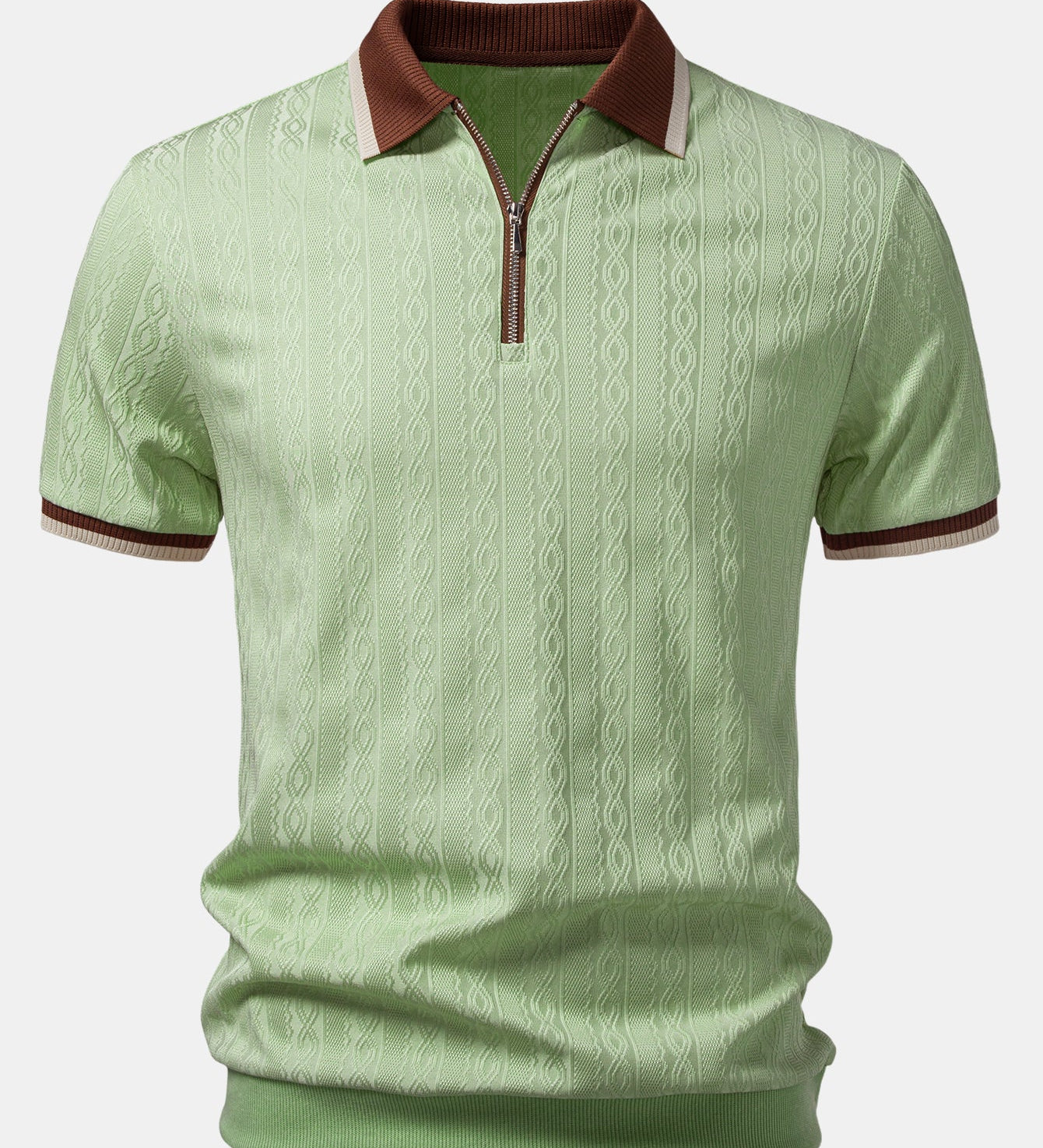 Polo homme texturé à col zippé contrasté