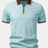 Polo homme texturé à col zippé contrasté