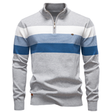 Pull homme à col zippé rayé