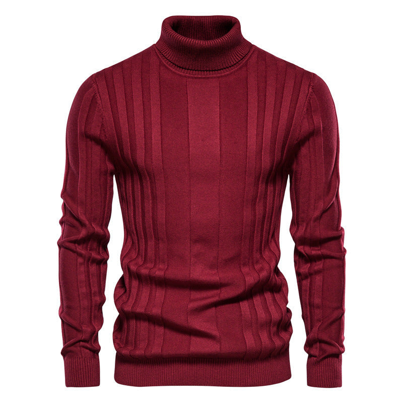 Pull homme col roulé côtelé