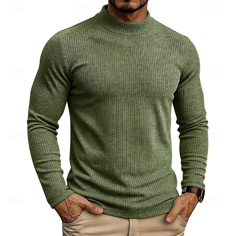 Pull homme côtelé à col montant