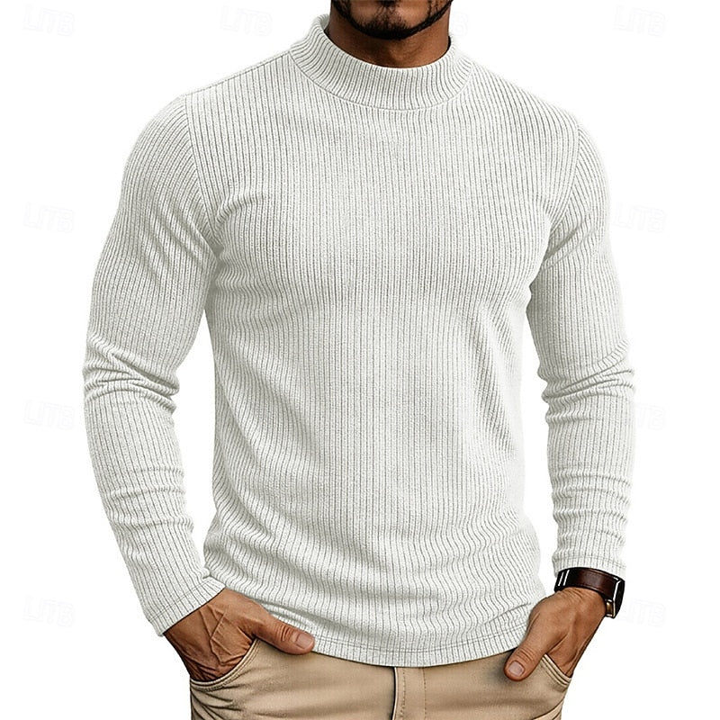 Pull homme côtelé à col montant
