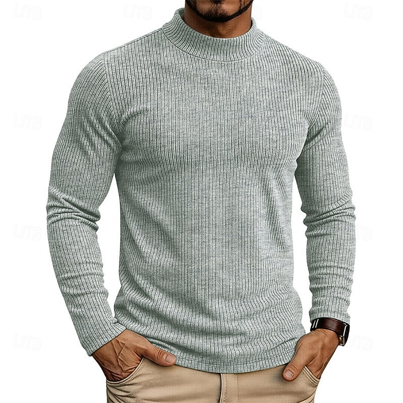 Pull homme côtelé à col montant