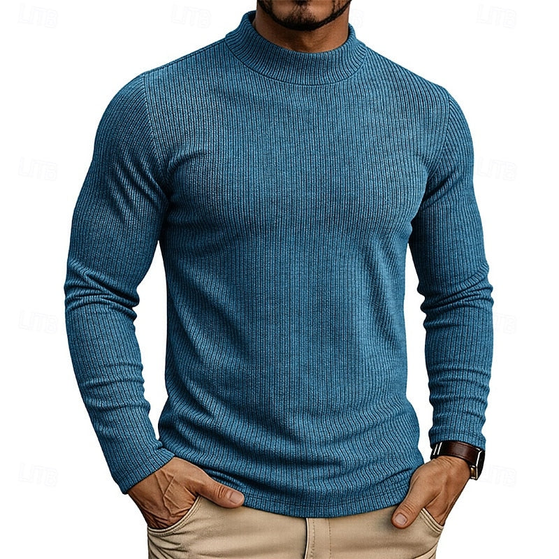 Pull homme côtelé à col montant