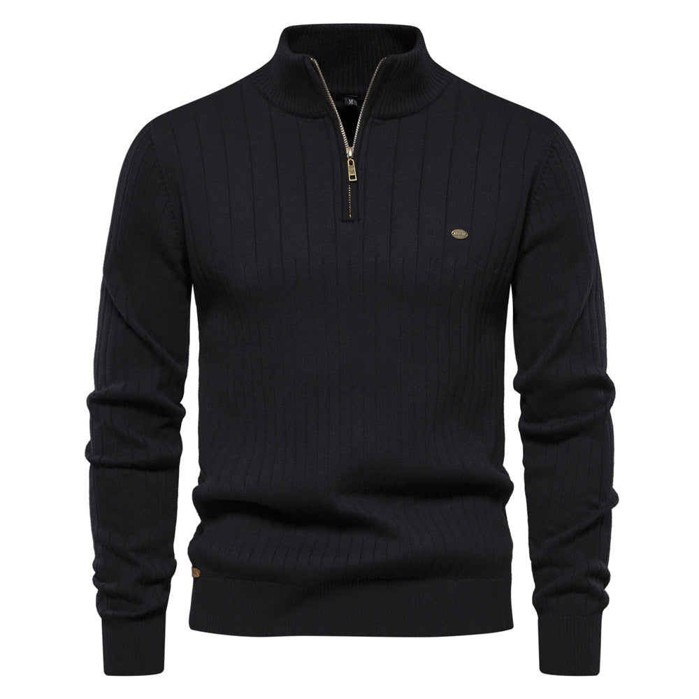 Pull homme demi-zip côtelé