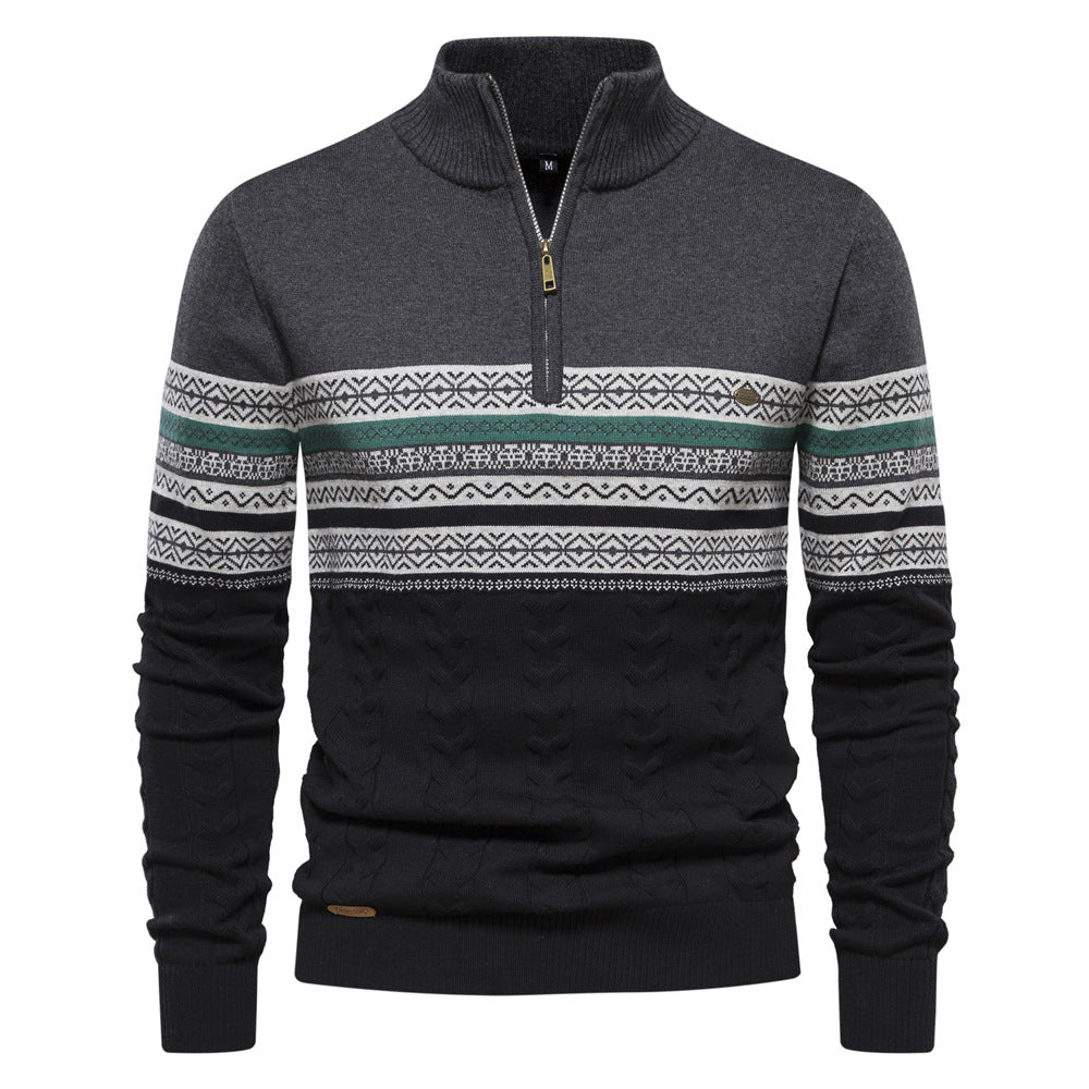 Pull homme demi-zip jacquard