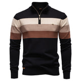 Pull homme rayé col zippé