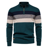 Pull homme rayé col zippé