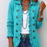 Silvana | Veste côtelée turquoise à volants